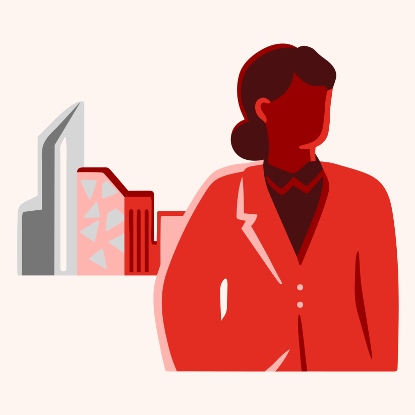 Illustrasjon av en rådgiver foran barcode