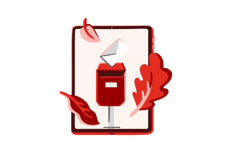 Illustrasjon av nettbrett med skjermbilde av en postkasse