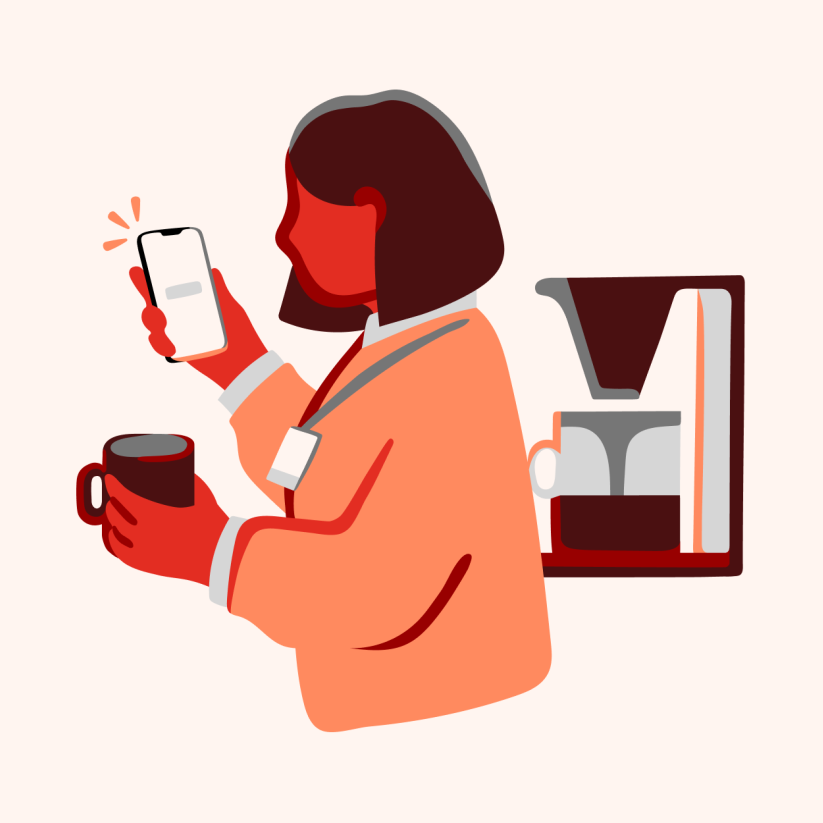 Illustrasjon av dame som besøker Digipost kontroll via mobiltelefonen sin